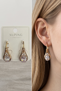 XUPING Oval Taşlı Damla Formlu Gold Küpe