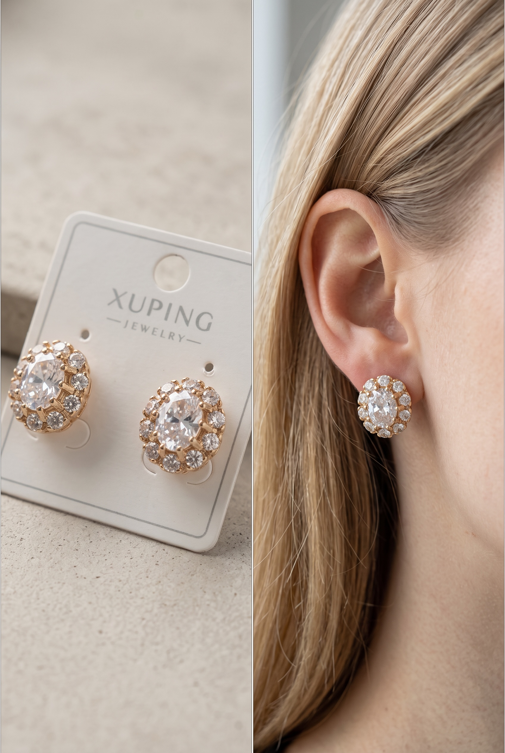 XUPING Oval Taşlı Abiye Çivi Küpe